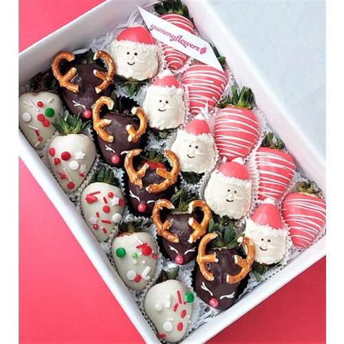 20pcs Christmas Theme: Santa Claus, Rudolph & Ornaments Chocolate Strawberries Gift Box